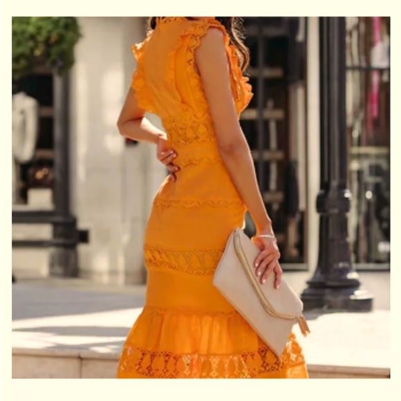 Orange 🍊 Midi Embroidered Dress - Picture 2 of 9